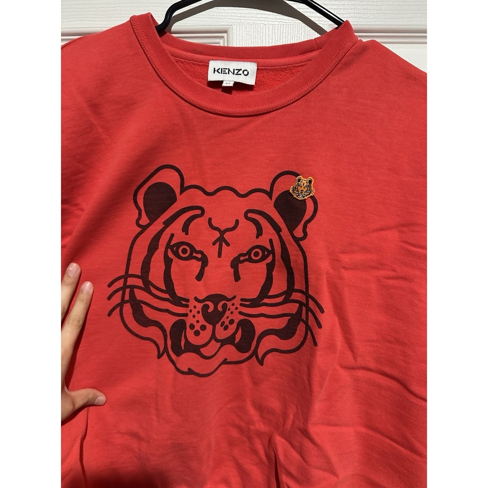 Kenzo Paris Tiger Head Red Cotton Fleece Crewneck Jumper Sweater Womens Size XL - Picture 2 of 7